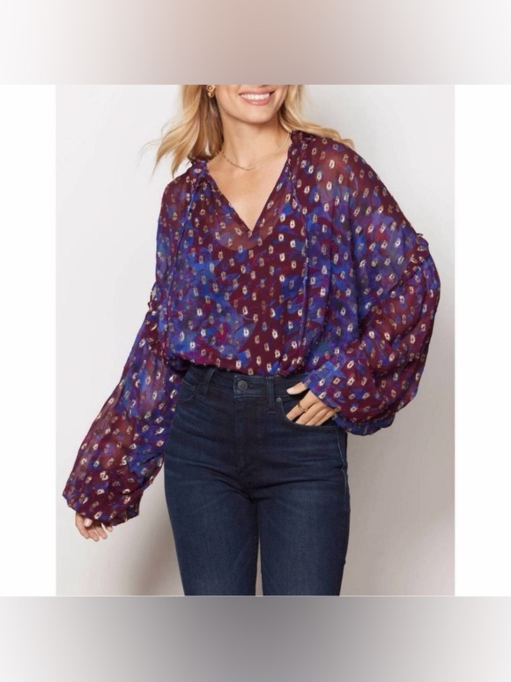 NWT Cleobella Dara Blouse in the Gold Dot Confetti Print, Size XL